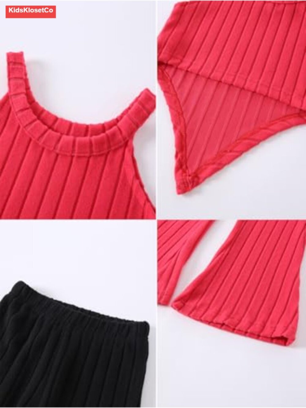 Girls Ribbed Tank Top & Flared Pants Outfit Set 4PC Sleeveless - Picture 4 of 6